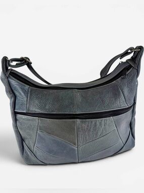 Vintage Genuine Leather Patchwork Shoulder Bag Gray Made in Mexico crossbody